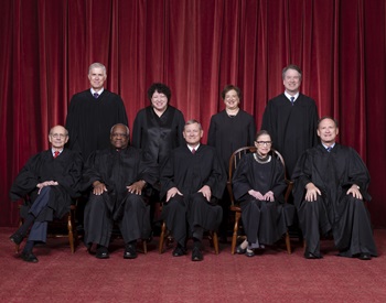 mg-caption:Front row, left to right: Associate Justice Stephen G. Breyer, Associate Justice Clarence Thomas, Chief Justice John G. Roberts, Jr., Associate Justice Ruth Bader Ginsburg, Associate Justice Samuel A. Alito. Back row: Associate Justice Neil M. Gorsuch, Associate Justice Sonia Sotomayor, Associate Justice Elena Kagan, Associate Justice Brett M. Kavanaugh.